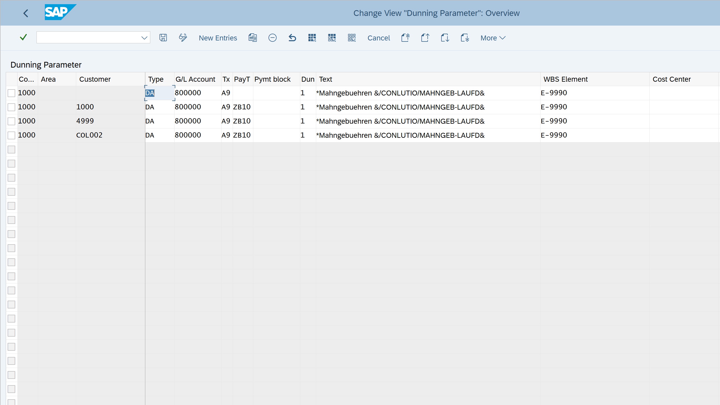 Parameters to set item text, tax code or accounting objects