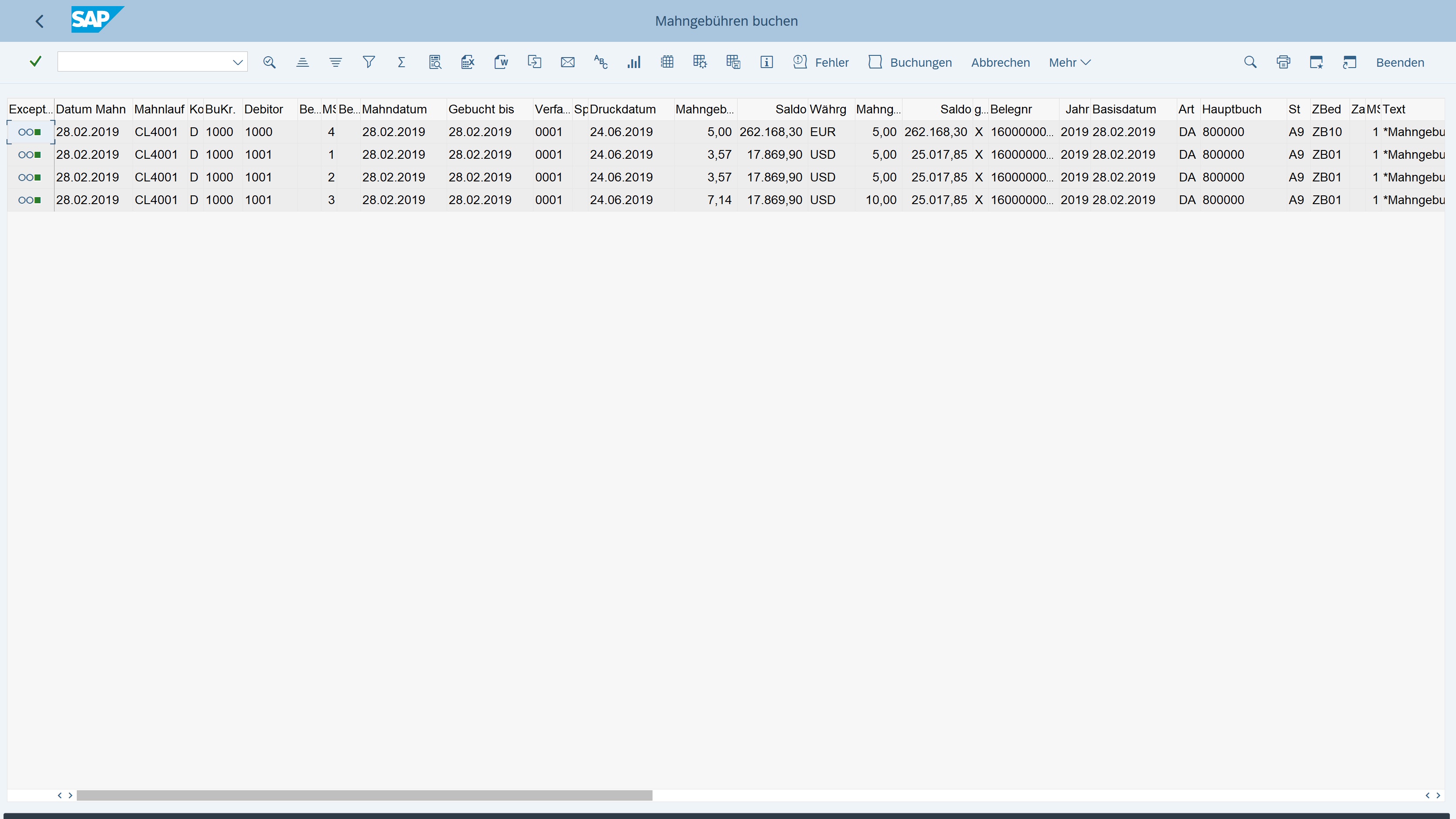 Ausführliches Protokoll zu allen gebuchten Belegen